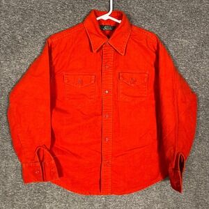 Vintage Bass Pro Shops CHAMOIS SHIRT Outdoors Orange Cotton Button‎ Up Womens XL